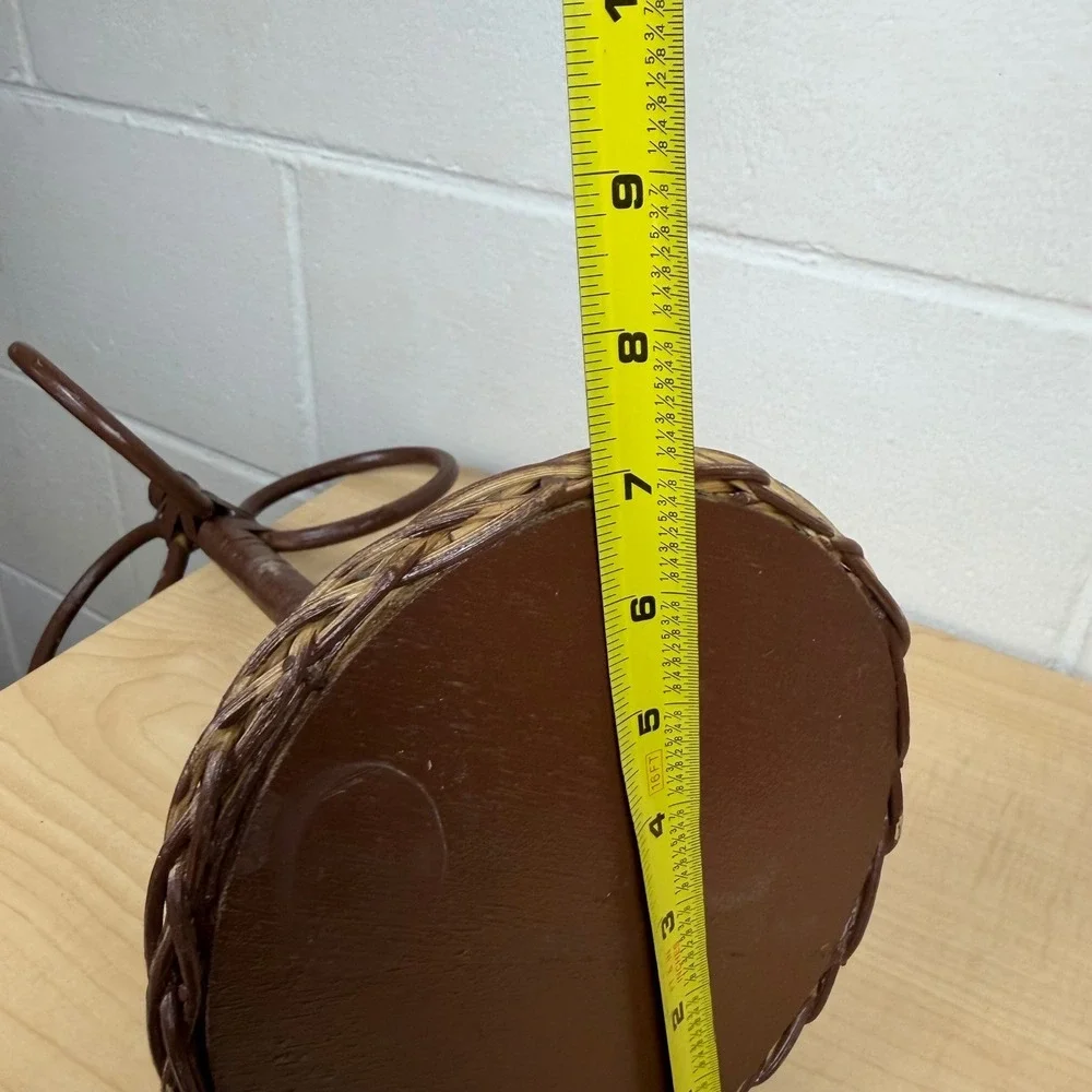 Vtg Wicker Rattan 3-Ring Towel Holder Stand Boho Bathroom Decor Countertop MCM